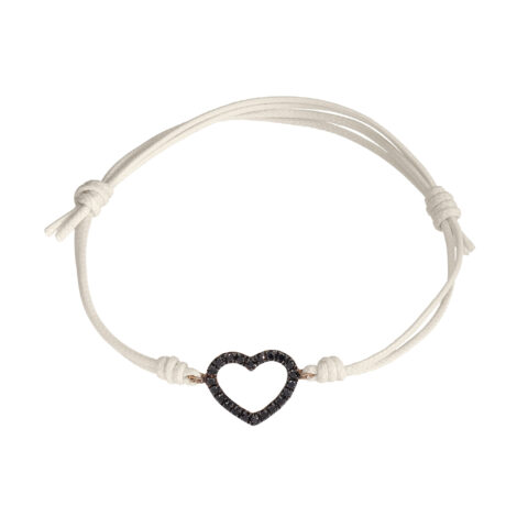 Heart Wire And Black Diamonds Cord Bracelet