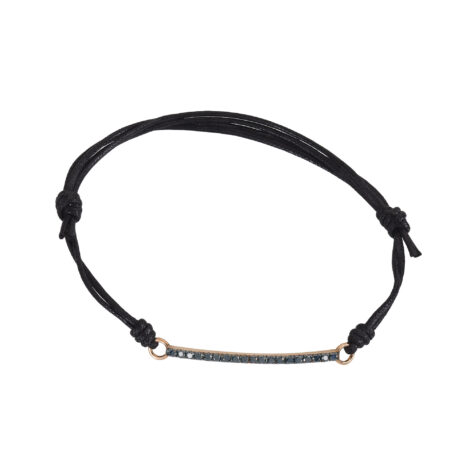 Bar And Black Diamonds Cord Bracelet – Pink Gold 18k