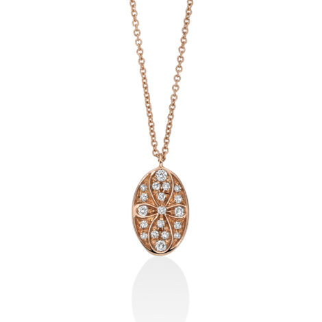 Necklace With Engraved Oval Pendant And Diamonds